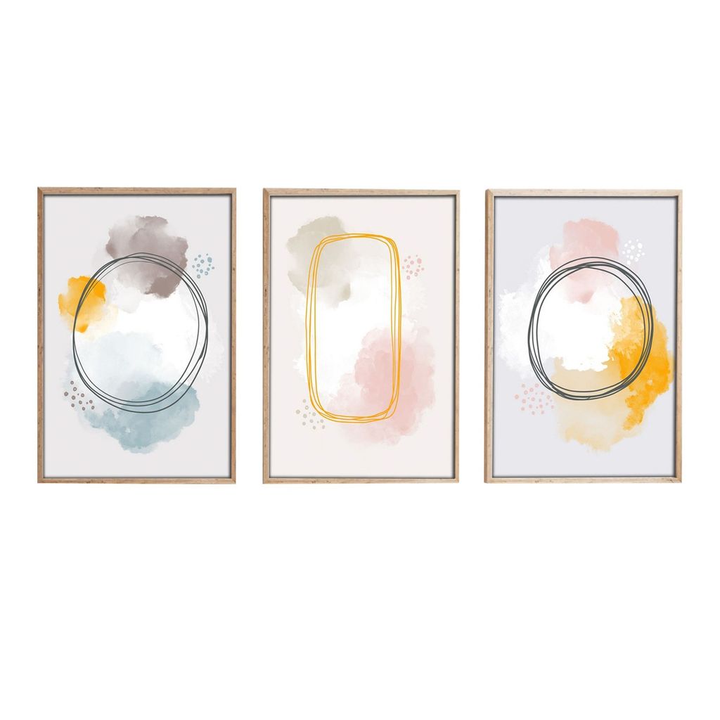 Falikép szett, 3 db, alakzatok - színek, rózsaszín - kék - sárga, 50x70 cm - TRIO - Butopêa akciós termékkép 1